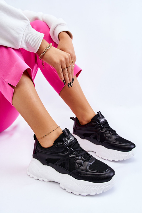 Klasyczne Sneakersy Na Platformie Czarne Larec