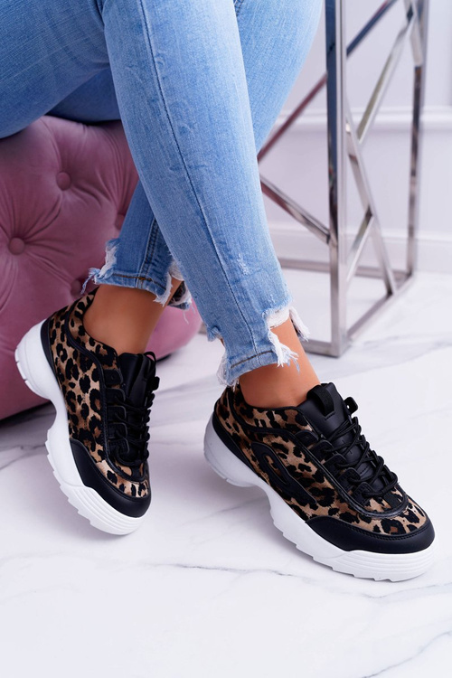 Sportowe Damskie Czarne Buty Leopard Faqundo