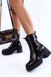 Modne Skórzane Ocieplane Botki Na Obcasie Czarne Illusion