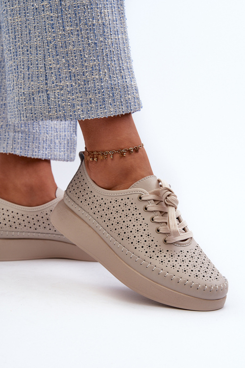 Skórzane Sneakersy Na Platformie S.Barski LR278 Beżowe