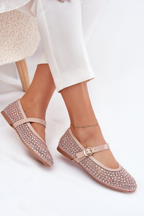 Zdobione Baleriny Damskie Z Paskiem I Klamrą Beżowe Avirae