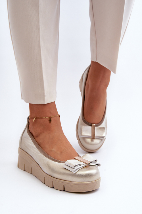 Baleriny Skórzane Na Platformie Z Ozdobą Złote Lewski 3384