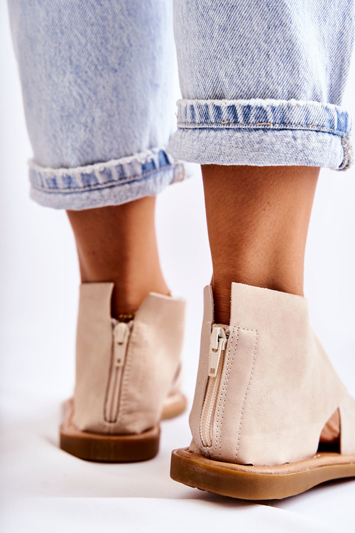 Damskie Skórzane Sandały Na Szeroką Stopę Beżowe Catalise