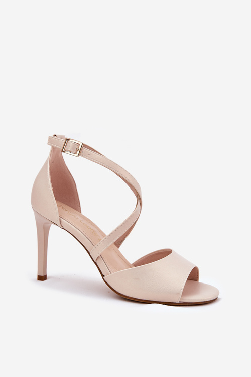 Sandały Z Przeplatającymi Się Paskami Na Szpilce Sergio Leone SK432 Perłowy Beż