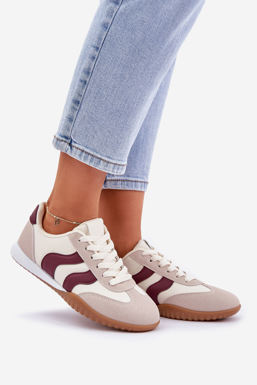 Klasyczne Sneakersy Damskie Z Eko Skóry Beżowo-Bordowe Maretina