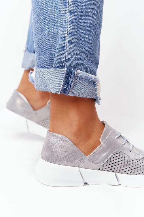 Damskie Skórzane Sportowe Buty Szare Day Trip