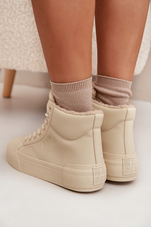 Ocieplane Trampki Damskie Na Platformie Big Star OO274795 Beżowe