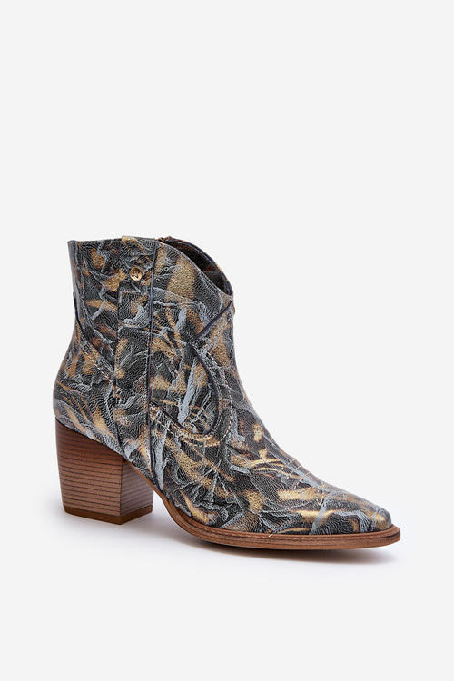 Botki Kowbojki Skórzane Damskie Na Obcasie Maciejka 05776-13 Niebieskie