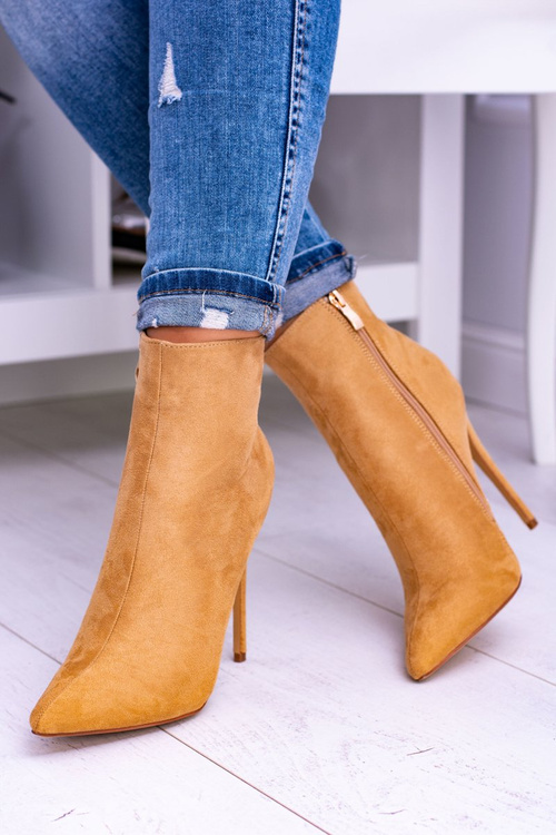 Lu Boo Zamszowe Botki na Szpilce Camel Veneci