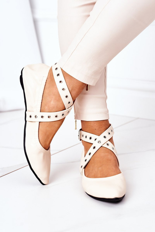 Składane Skórzane Baleriny Lu Boo Beżowe