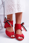 Skórzane Damskie Sandały Maciejka Na Słupku Czerwone 04038-08