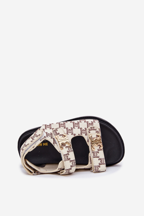 Dziecięce Sandałki Na Rzepy Ze Złotymi Detalami Beżowe Cavina