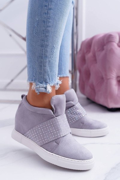 Sneakersy Damskie Szare Trampki Lu Boo Cekiny PinkSugar