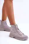Zamszowe Wysokie Trampki Damskie Szare Eleamia