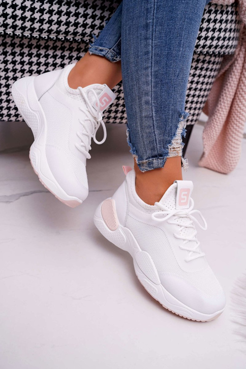 Sportowe Damskie Buty Brokat Białe Micron