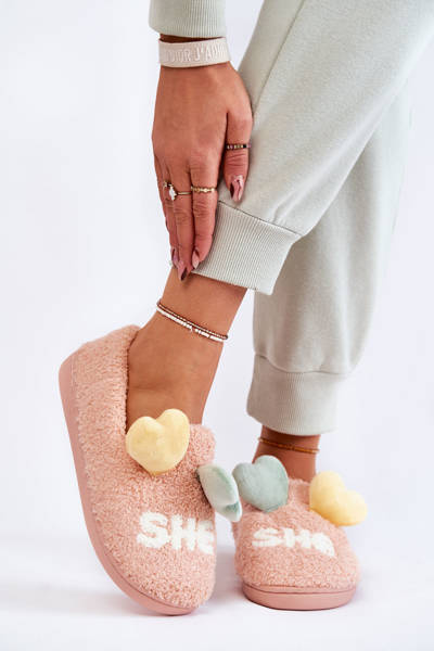 Damskie Wsuwane Papcie Z Sercami Różowe Alasca