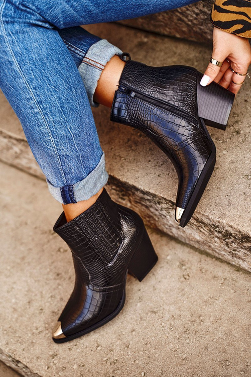 Botki Damskie Na Słupku Kowbojki Czarne Atticus