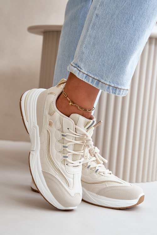 Buty Sportowe Sneakersy Eko Skórzane Beżowe Verilisse