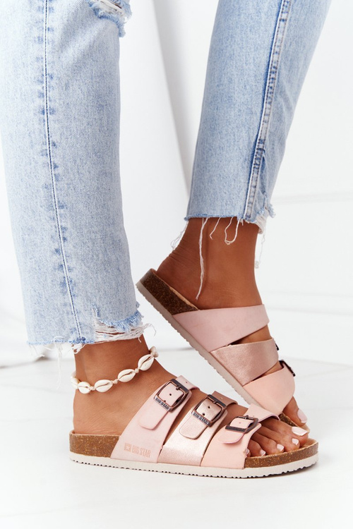 Skórzane Profilowane Klapki Big Star HH274586 Różowo-Miedziane