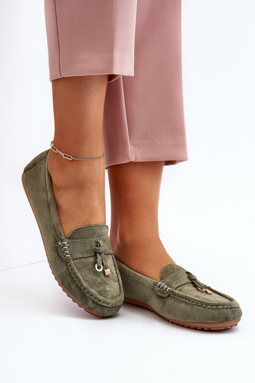 Damskie Zamszowe Klasyczne Mokasyny Zielone Ontala