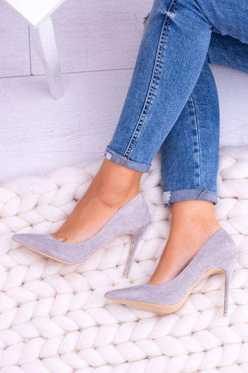 Szpilki damskie Lu Boo Zamszowe Szare W Szpic Fione