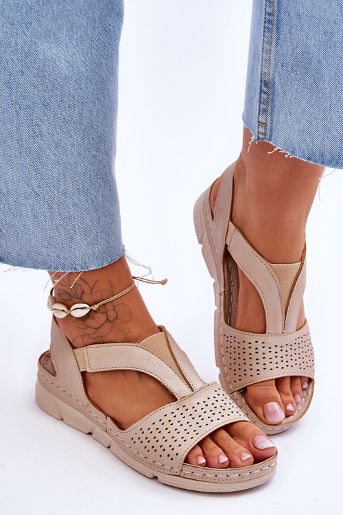 Damskie Skórzane Sandały Wsuwane Beżowe Lora