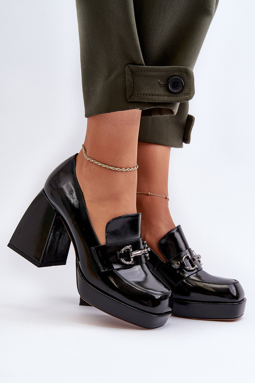 Półbuty Lakierowane Damskie Na Słupku Czarne D&A MR38-906