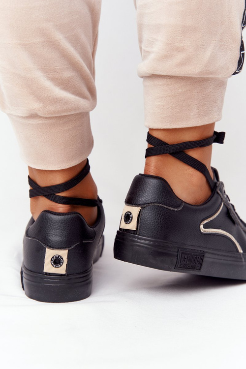 Damskie Skórzane Tenisówki BIG STAR HH274078 Czarno-Złote