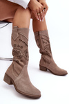 Zamszowe Kozaki Z Ażurowym Wzorem Cappuccino Sierra
