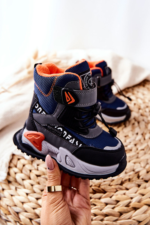 Ocieplane Botki Na Rzep Granatowo-Szare Darel