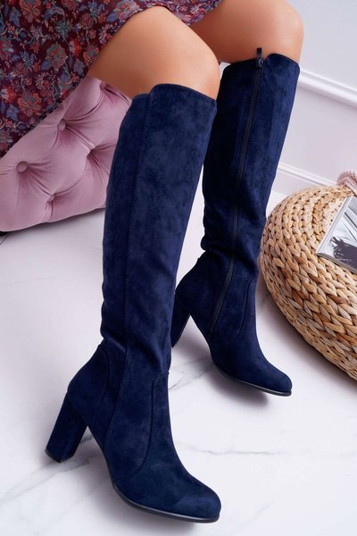 Damskie Kozaki Sergio Leone Zamszowe Granatowe KZ275