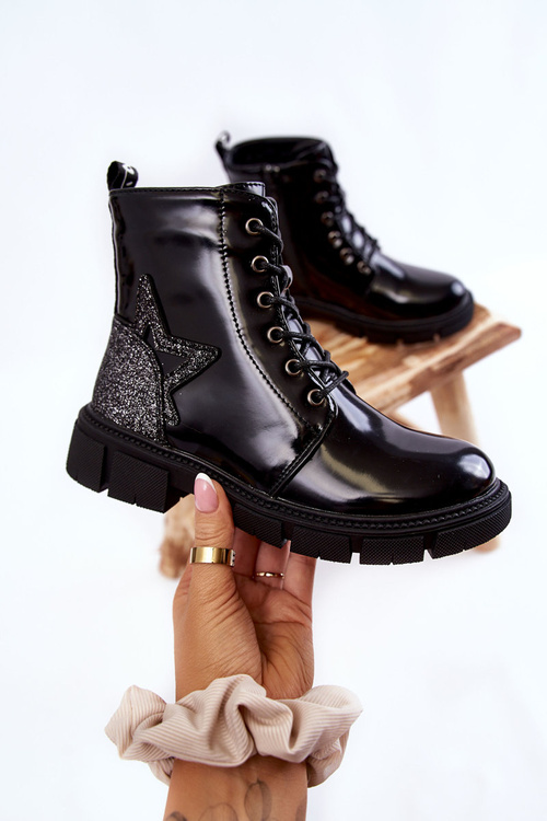 Dziecięce Botki Lakierowane Z Suwakiem Czarne Yukko