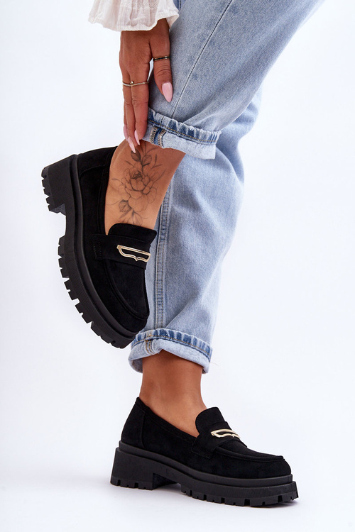 Damskie Zamszowe Wsuwane Mokasyny Czarne Pure Love