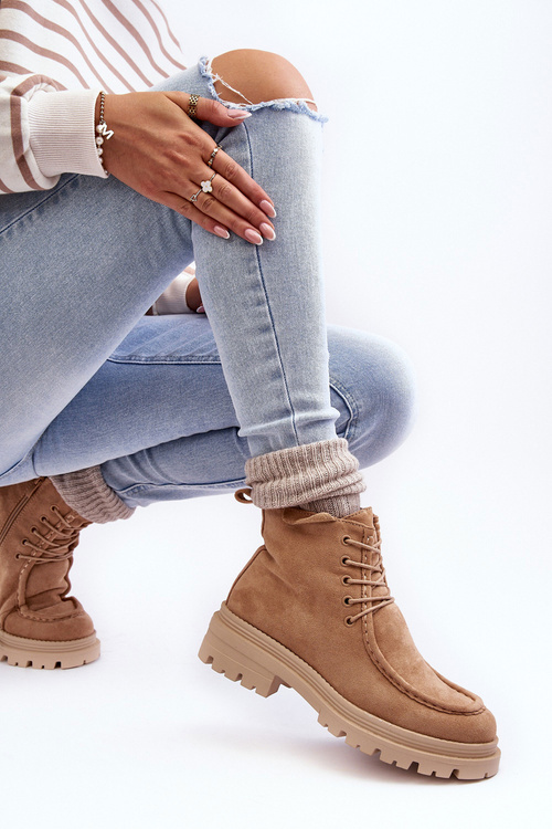 Damskie Botki Trapery Na Suwak Ciemnobeżowe Apolosi