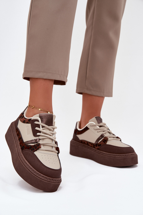 Damskie Sneakersy Na Platformie Big Star SS274356 Panterka Brązowo-Beżowe