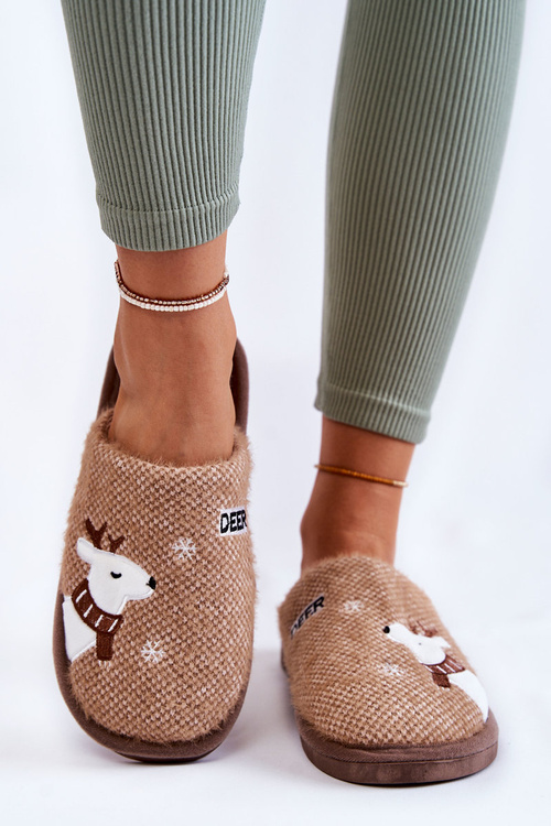 Damskie Świąteczne Papcie Z Reniferem Brązowe Millio