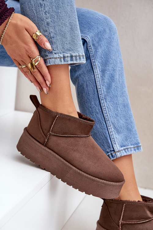 Niskie Śniegowce Na Platformie Brązowe Korfedi