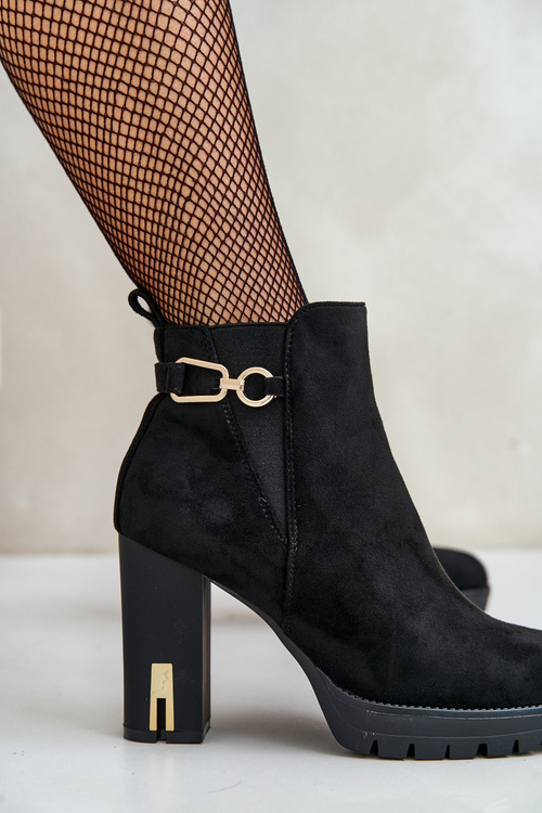 Ocieplane Botki Damskie Na Wysokim Obcasie Słupku Czarne Terisanna