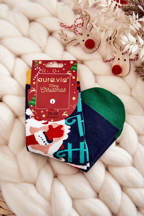Damskie Skarpety Ze Świątecznym Wzorem "Ho Ho Ho" Granatowe