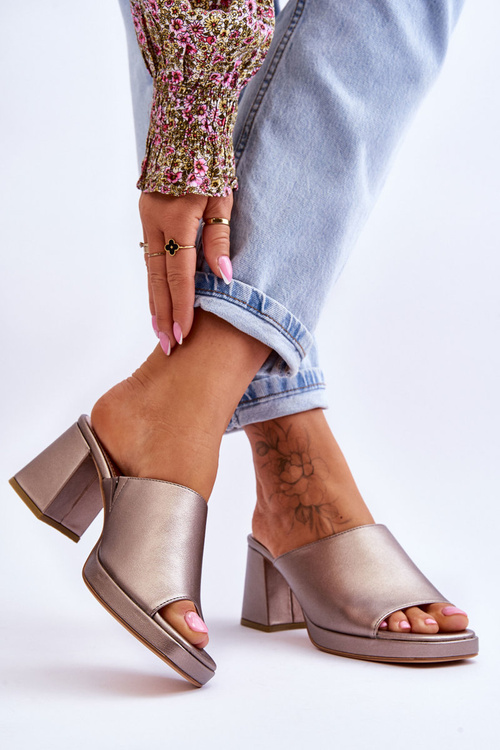 Modne Klapki Na Obcasie Sergio Leone KL322 Ciemnosrebrne