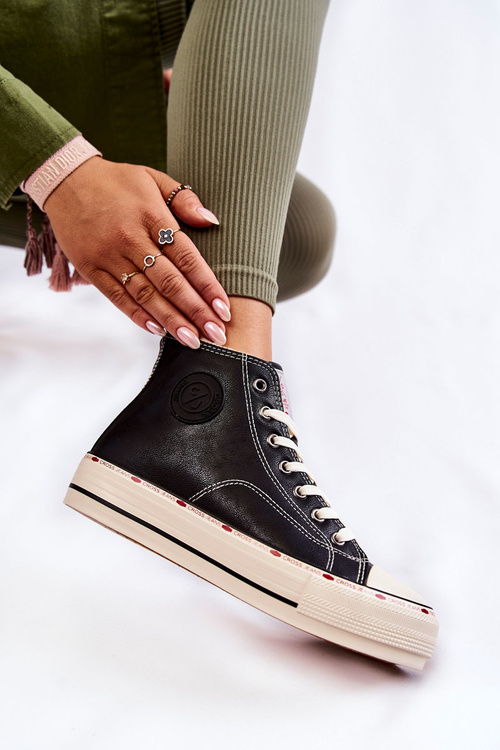 Damskie Wysokie Ocieplane Trampki Cross Jeans KK2R4042C Czarne