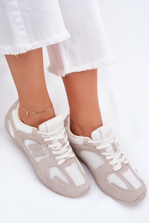 Buty Sportowe Damskie Z Eko Zamszu Biało-Beżowe Dorella
