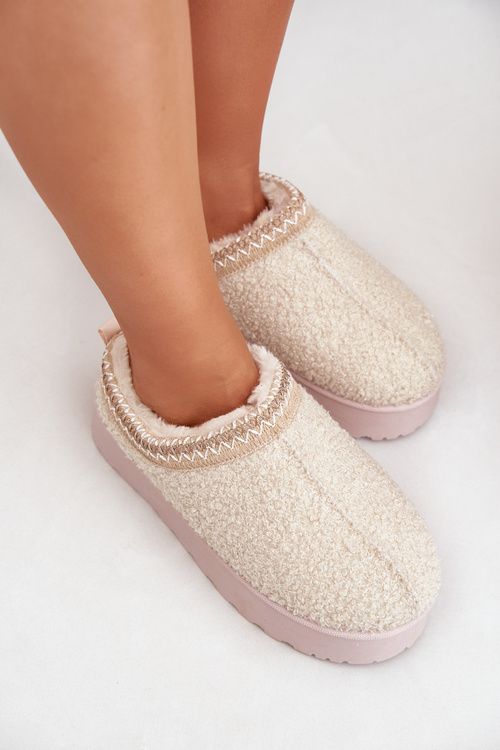 Śniegowce Damskie Na Platformie Z Haftem Jasnobeżowe Tirissa