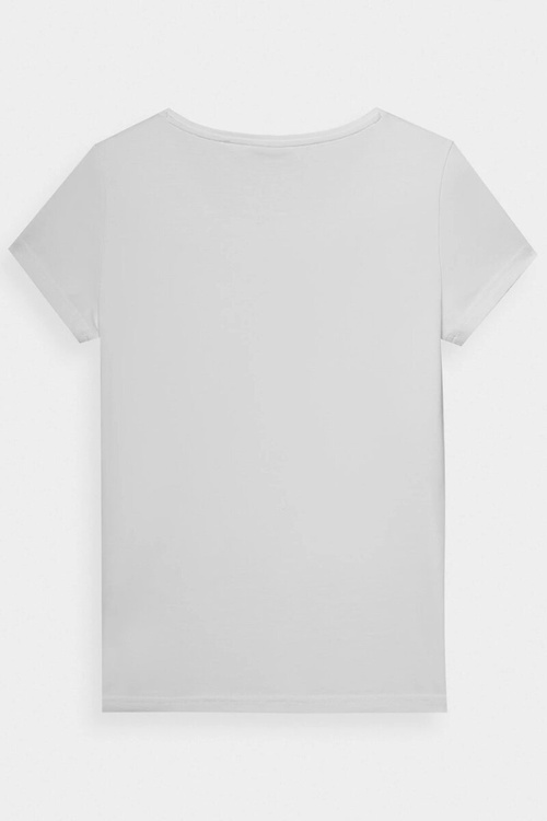 Damski Gładki T-Shirt Z Logo Biały 4F 4FWMM00TTSHF1845-10S
