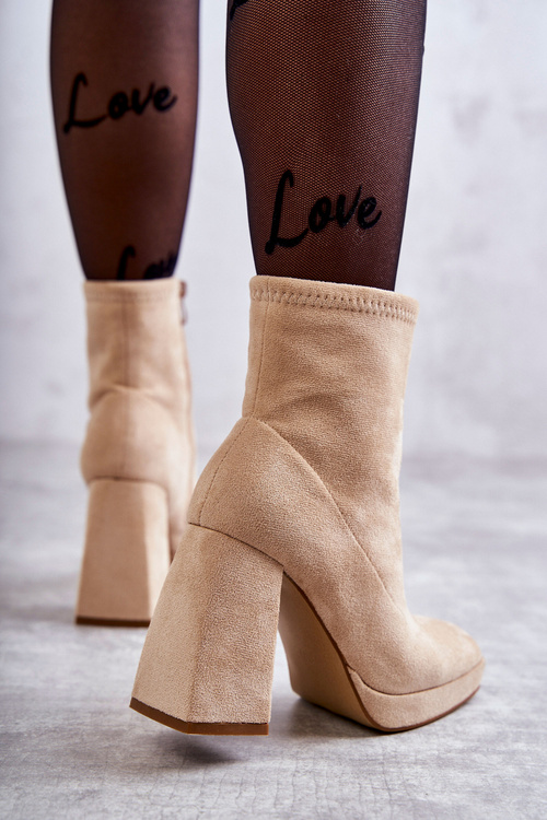 Damskie Zamszowe Botki Na Obcasie Jasnobeżowe Ramira