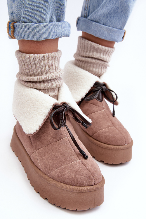 Śniegowce Na Platformie Z Kożuchem Beżowe Olimuka