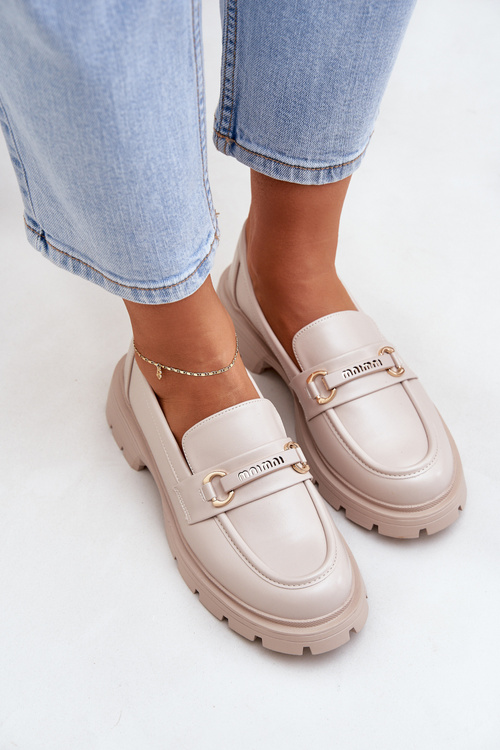 Klasyczne Mokasyny Damskie Z Eko Skóry Beżowe Savethira