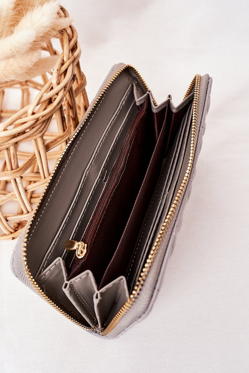 Duży Pikowany Portfel Damski Szary