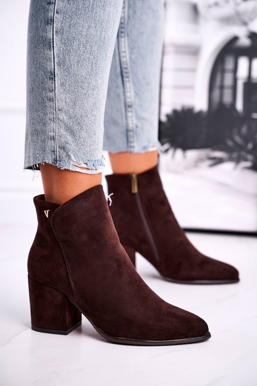 Botki Damskie Ciepłe Eko Zamsz Brązowe So Good