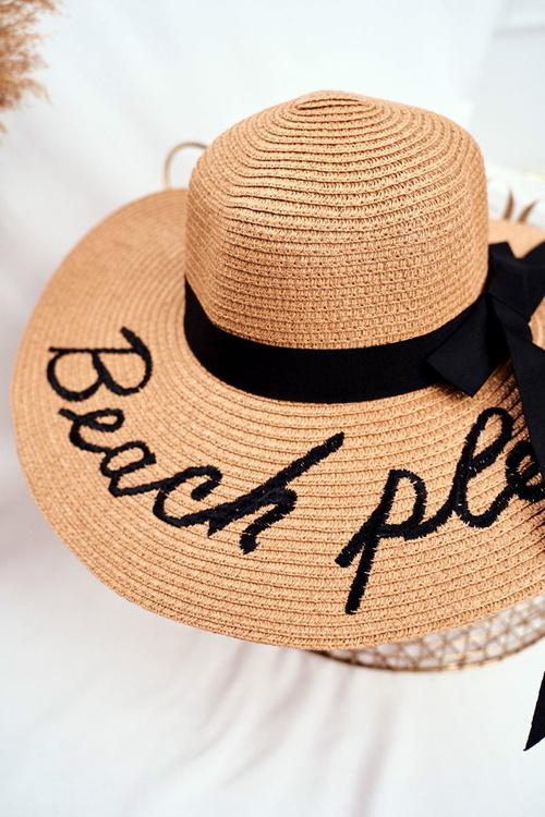Damski Kapelusz 100% Papier Camel Duże Rondo Beach Please